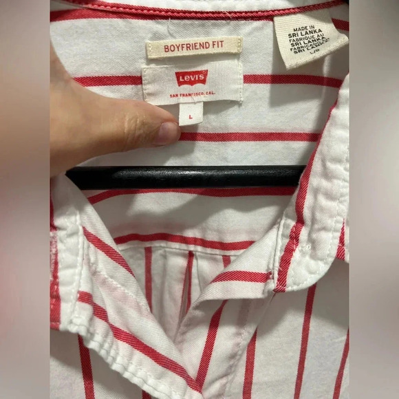 LEVI’S ULTIMATE BOYFRIEND striped cotton shirt White with Red Pinstripes large - Picture 8 of 8